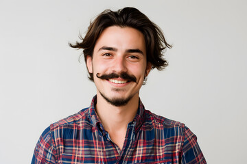 Portrait of Handsome hipster young man with mustache posing in casual clothes