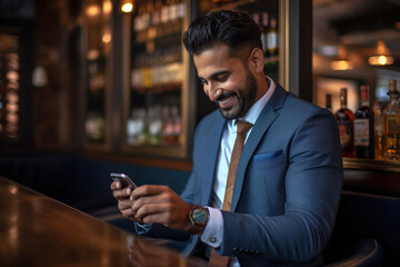 A smiling young Indian businessman communicating on his mobile phone 