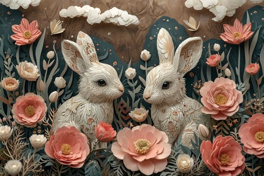 Bunny Love: A Pink and White Rabbit Romance Generative AI