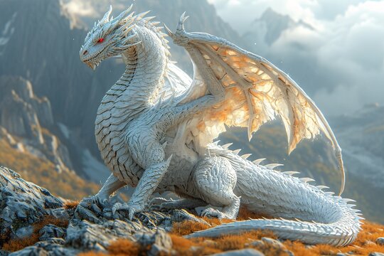Dragon's Den: A Fantasy World of White and Orange Generative AI