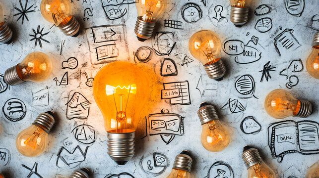 Concept of Bright Idea: Glowing Light Bulb Symbolizing Innovation, Creativity, and Business Strategy