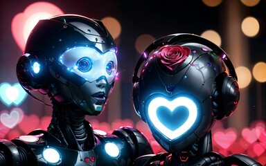 Love in the Circuitry A Futuristic Valentine's Day with AI Robot, Roses, and Hearts ai generated