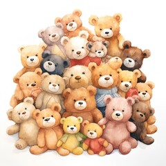 Watercolor illustration with teddy bears , illustration for children's book and posters. AI generation