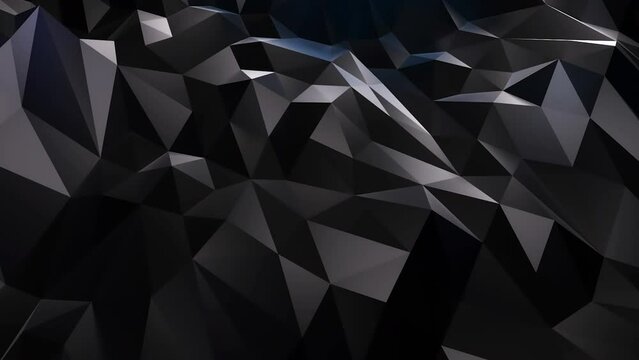 Abstract 3D Dark Waving Background. 4K Reflected Geometric Shapes And Glowing Lines. 