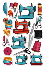 AI generated illustration set of sewing accessories