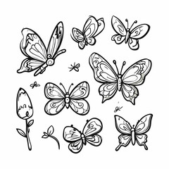 AI generated illustration set of butterflies