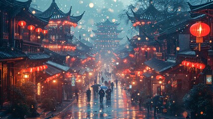 Chinese New Year Celebration in the Rain Generative AI