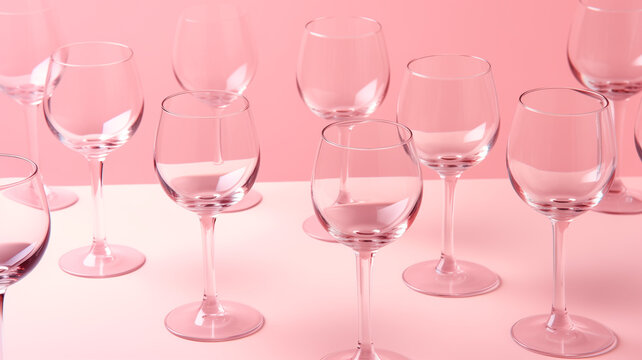 Pink Elegance: Minimalist Pattern Featuring Wine Glasses on a Pastel Pink Background