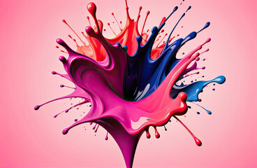 splashes of ink and colorful bubbles, on a pink background