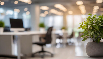 Office interior space background. Working space with defocused effect