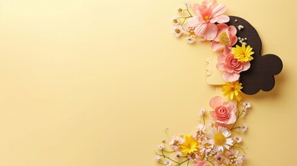 Creative greeting card for International Women's Day on light yellow background with space for text