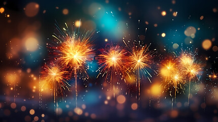 Naklejka premium Beautiful fireworks background at night for holiday decoration