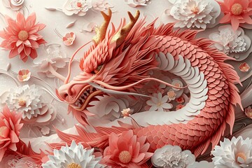 Pink Dragon with Flower Petals: A Monthly Event Inspired Artwork Generative AI