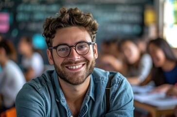 teacher smiling in classroom