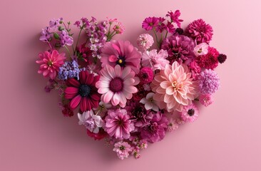 Obraz premium the heart shape of flowers on blond pink background