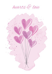 valentine's day icon hearts rose watercolor illustration for designs and cards