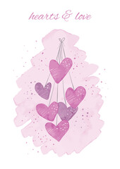 valentine's day icon hearts rose watercolor illustration for designs and cards