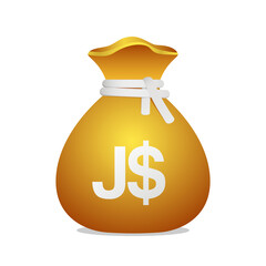 Golden bag Jamaican Dollar currency symbol. 3D Illustration of a bag with money.