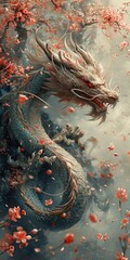 Dragon's Den: A Fantasy Artwork of a Dragon with Flower Petals Generative AI