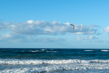 Kite surfing.Windsurf.Kite boarding.
To fly a kite. Surfers of all ages train in the Mediterranean. Flying a kite on the beaches of Cyprus.