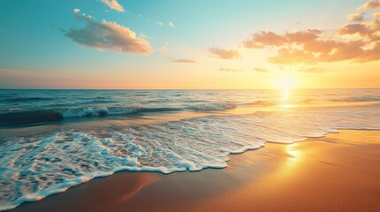 beach sand sea beach landscape golden sunset sky calm relax sunshine summer mood travel vacation banner - obrazy, fototapety, plakaty