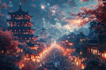 Chinese New Year Celebration in the City of Lights Generative AI