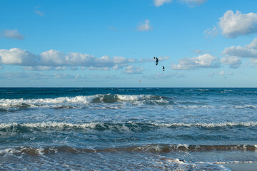 Kite surfing.Windsurf.Kite boarding.
To fly a kite. Surfers of all ages train in the Mediterranean. Flying a kite on the beaches of Cyprus.