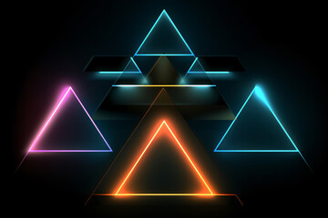 Neon Geometric Shapes with Glow Effect on Black Background