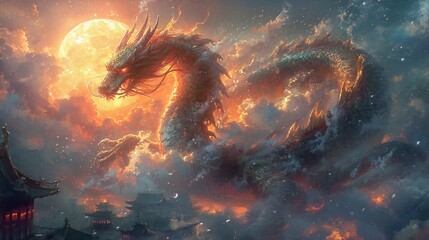 Dragon's Den: A Fantastical Nighttime Scene Generative AI - obrazy, fototapety, plakaty