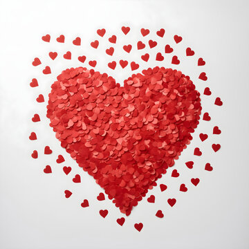 Artistic Elegance: A Red Heart Crafted from Paper Confetti, Isolated on a White Background