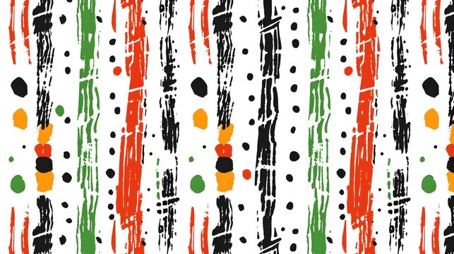 abstract seamless african pattern dashed lines, red, black, green, white © zakariastts