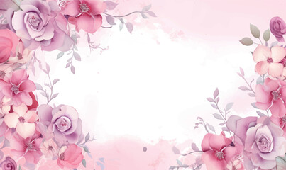 Fototapeta na wymiar watercolor pink flowers frame background