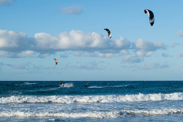 Kite surfing.Windsurf.Kite boarding.
To fly a kite. Surfers of all ages train in the Mediterranean. Flying a kite on the beaches of Cyprus.
