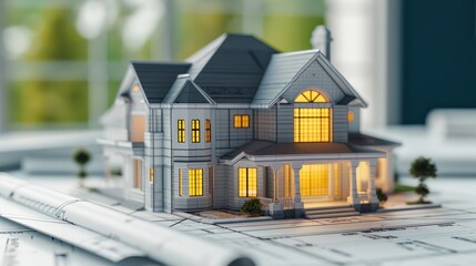 Classic model home design on blueprint