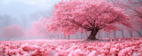 Pink Blossoms in the Spring: A Cherry Blossom Tree in Full Bloom Generative AI