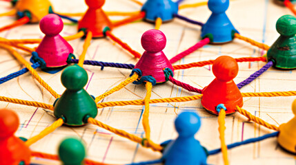 Colorful Concept of Community and Networking in Business: Teamwork and Global Connectivity