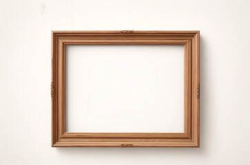 Marco vertical rectangular fino de madera clara colgado en una pared con textura blanca, plano, vista superior, ilustración 3D.