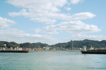 Fototapeta premium Shimonoseki Kanmon Straits port and Kitakyushu Moji town in Yamaguchi, Japan