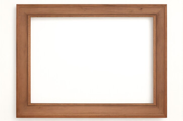 Fototapeta na wymiar Marco vertical rectangular fino de madera clara colgado en una pared con textura blanca, plano, vista superior, ilustración 3D.