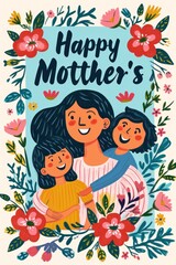 Naklejka premium Sending love to a radiant mom and her adorable children.