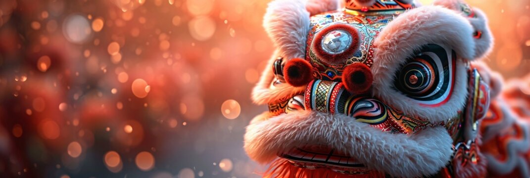 Chinese New Year Celebration: Golden Dragon Mascot with Red and Orange Hair Generative AI