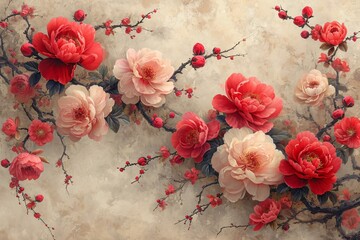 Flower Power: A Bold Bouquet of Red and Pink Petals Generative AI