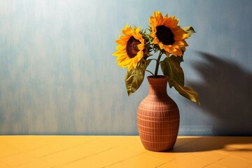A vase with a sunflower as the backdrop. Generative AI - obrazy, fototapety, plakaty