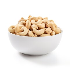 Pile of cashew nuts in a white bowl. generative AI