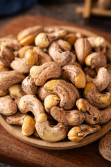 roasted salted cashew nuts on table.