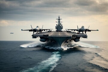 a military marine ship with fighter gets 