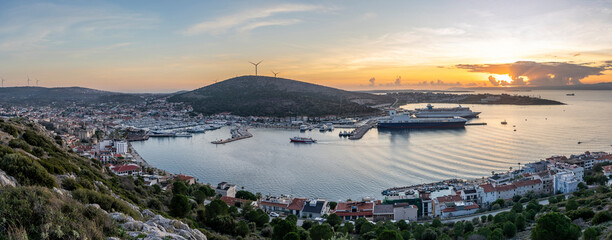 Cesme Town view from hill in Turkey - obrazy, fototapety, plakaty