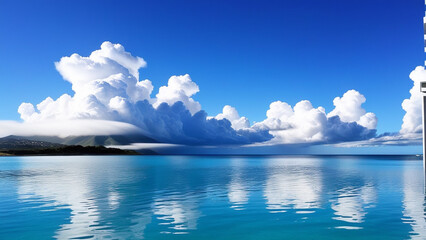 Serene Blue Waters Under a Sky Adorned with Majestic White Clouds