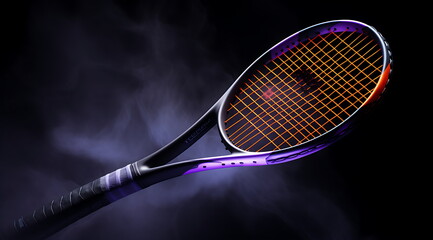 Tennis racket next to tennis ball. Generative AI - obrazy, fototapety, plakaty