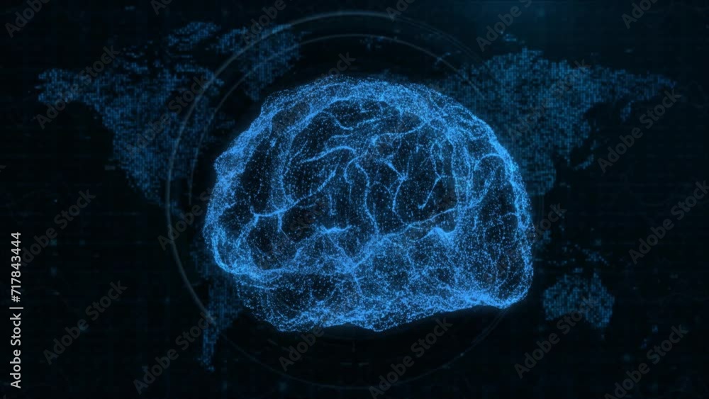 Poster 3d technological interface: glowing dashboard with artificial intelligence, human brain mri scan, an